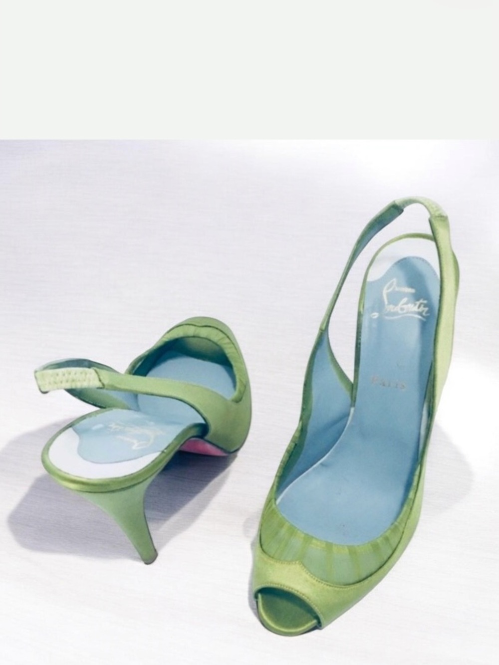 Christian Louboutin Satin Green Sling Hell Peep Sandals Size 41